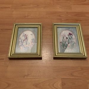 2 Pc Vintage Carmel Foret Framed Floral Print Picture Frame Art